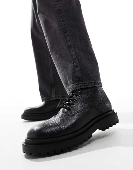Walk London Sully toe-cap boots in black grain leather
