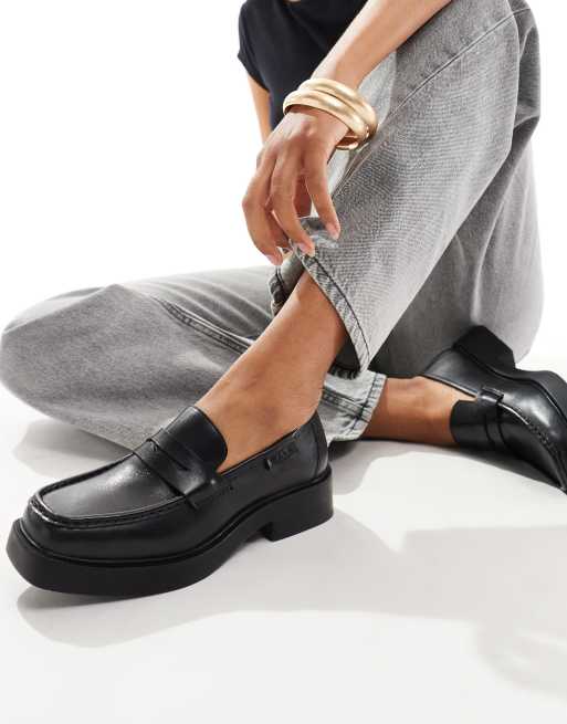 Walk London - Taylor - Leren zadelloafers in zwart