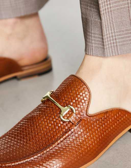 Walk London – Terry – Bruna, flätade slip on-loafers i läder, 3 av 4