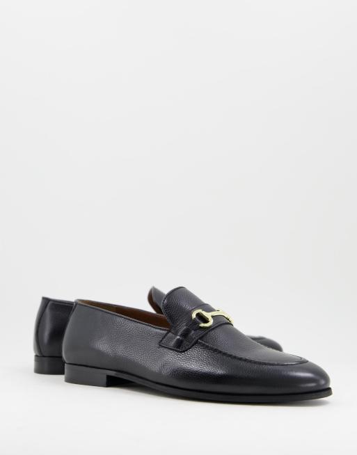 Walk London - Terry - Loafers van leer met textuur en trens in zwart