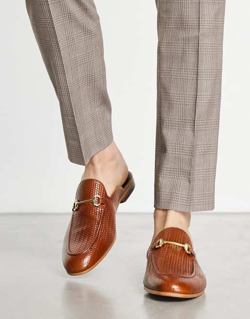 Walk London - Terry - Mocassini sabot in pelle marrone intrecciata, 4 di 4