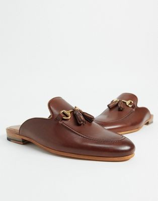 Chaussures, bottes et baskets Walk London - Terry - Mocassins style mules en cuir à pampilles et arrière ouvert - Marron