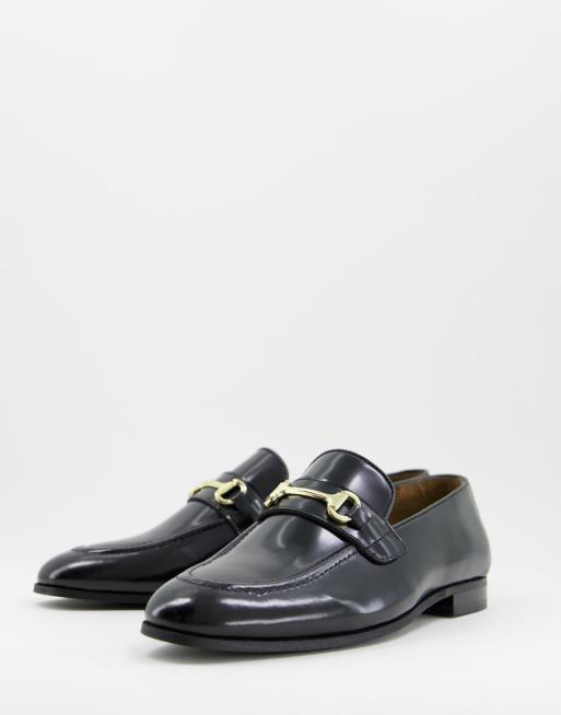 Walk London terry snaffle loafers in black hi-shine leather