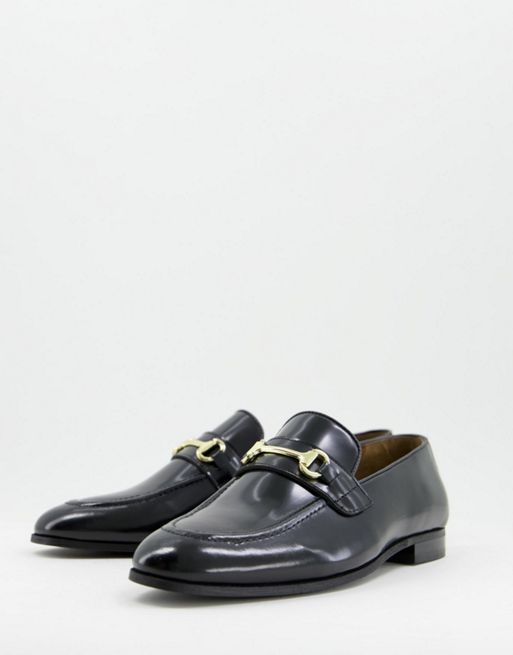 Walk London terry snaffle loafers in black high shine leather | ASOS