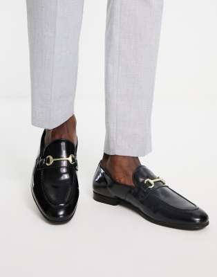 Black Leather Snaffle Loafers