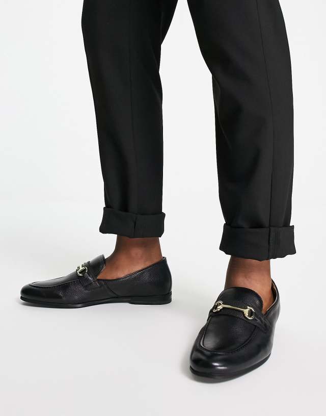 Walk London Terry Snaffle loafers in black pebble leather