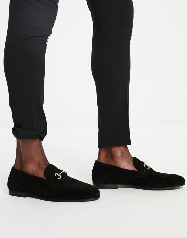 Walk London terry snaffle loafers in black suede