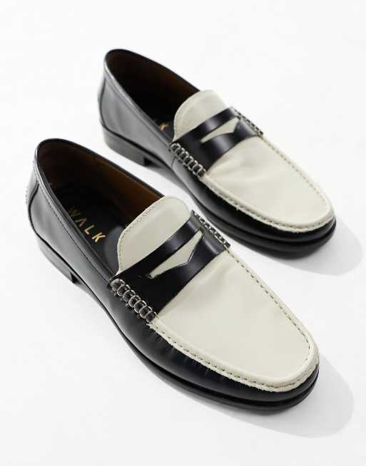 Walk London - Tino - Mocassini in pelle neri e bianchi con mascherina, 2 di 4