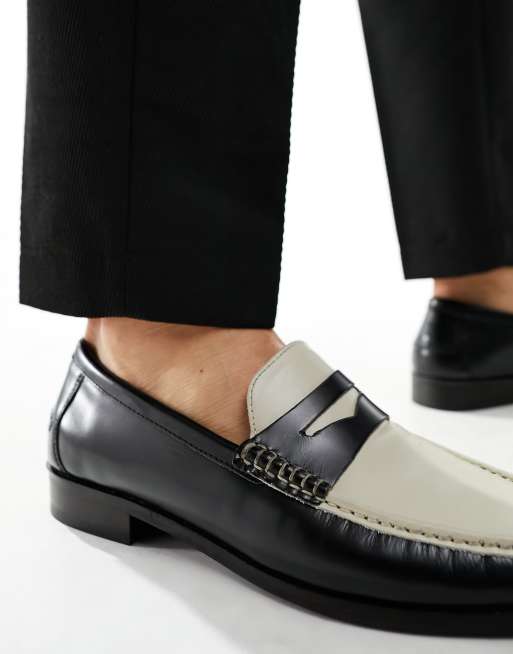 Walk London - Tino - Mocassini in pelle neri e bianchi con mascherina, 3 di 4