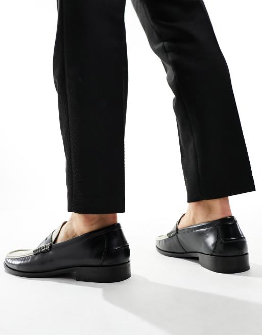 Walk London - Tino - Mocassini in pelle neri e bianchi con mascherina, 4 di 4