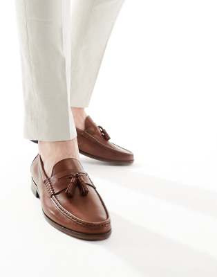 Walk London Tino Tassel Loafers In Tan Leather-Brown