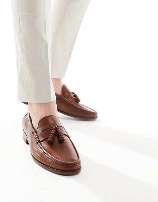   Walk London Tino Tassel Loafers In Tan Leather