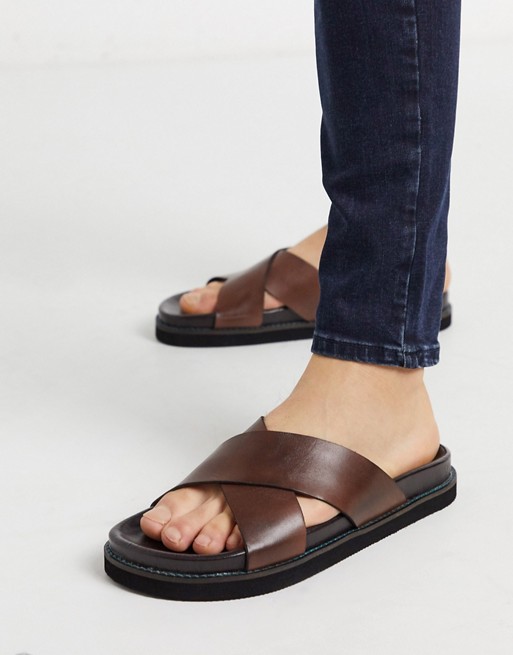 Walk London tommy sandals in brown leather | ASOS