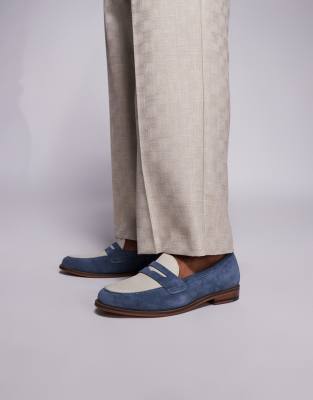 Torbole contrast saddle loafers in blue suede-White