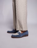 [WALK LONDON] Walk London Torbole contrast saddle loafers in blue suede-White 43 BLUE