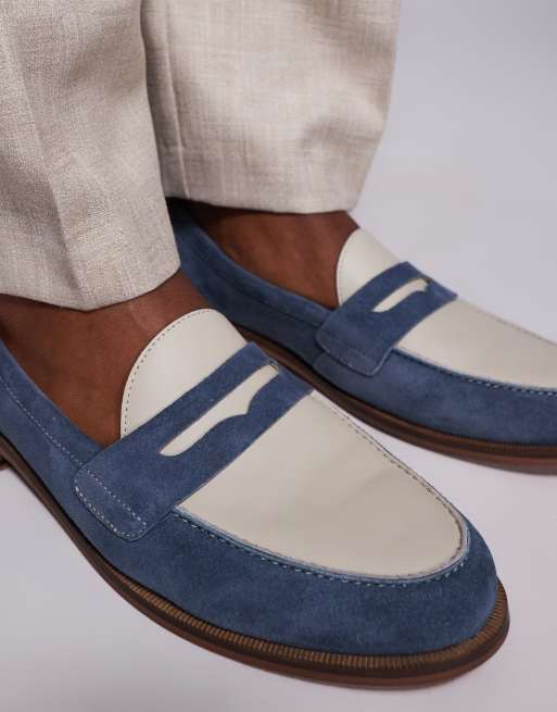 Walk London Torbole contrast saddle loafers in blue suede, 2 of 4