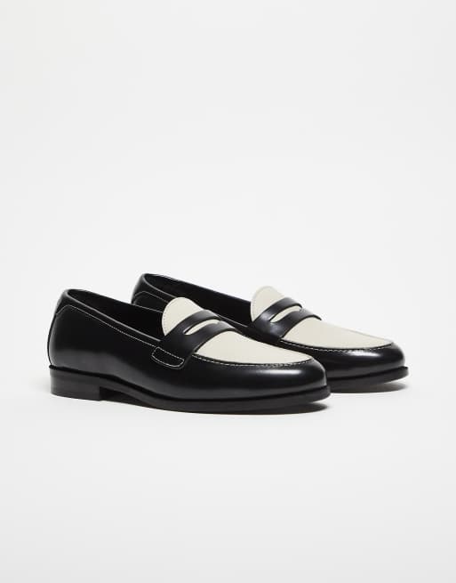 Walk London – Torbole – Leder-Loafer in Schwarz/Wollweiß mit Stegdetail, 3 von 5