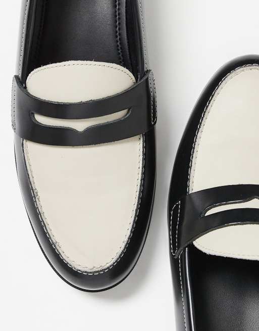 Walk London – Torbole – Leder-Loafer in Schwarz/Wollweiß mit Stegdetail, 4 von 5