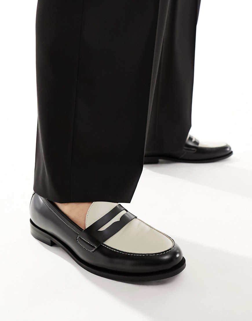 Walk London Torbole Saddle Loafers In Black And Off White Leather