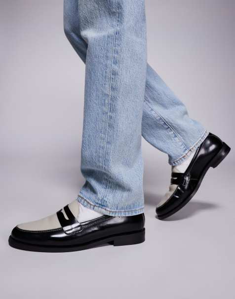 Walk London Torbole saddle loafers in black / off white leather - view 1