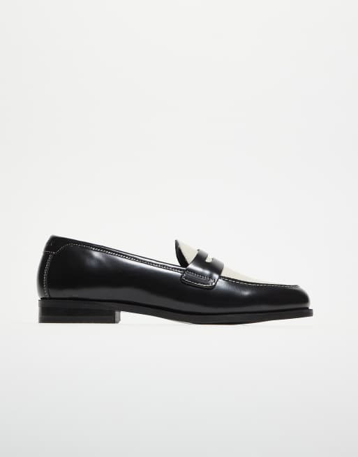 Walk London Torbole saddle loafers in black/off white leather