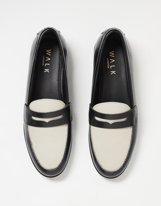 Walk London Torbole saddle loafers in black/off white leather