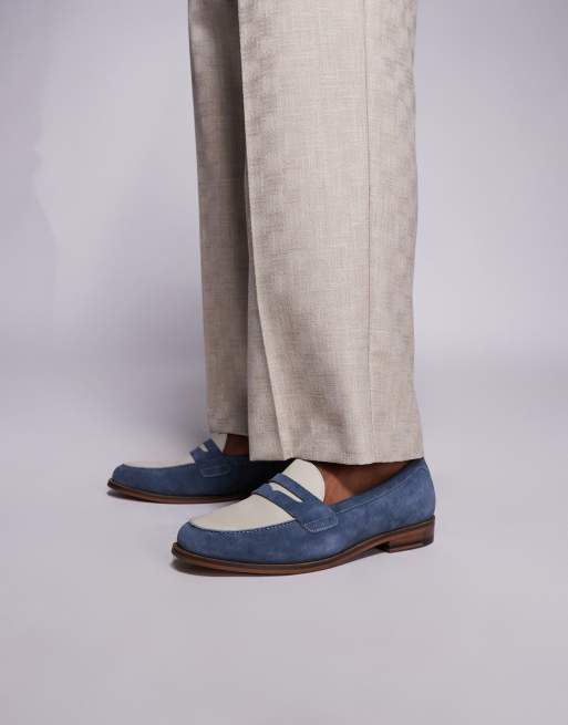 Walk London Torbole saddle loafers in blue / off white leather