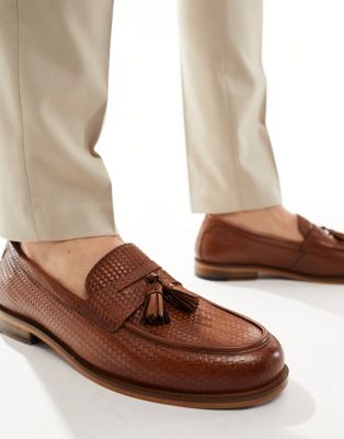Torbole Weave Tassel Loafers In Tan Embossed Leather-Brown