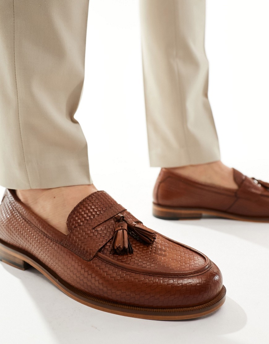 Walk London Torbole Weave Tassel Loafers In Tan Embossed Leather-brown