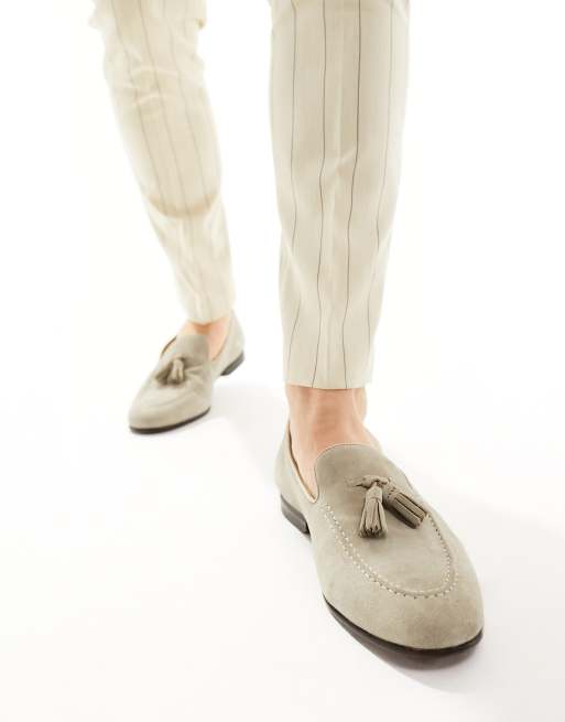   Walk London Trent Tassel Loafers In Stone Suede