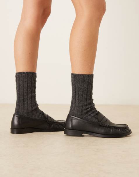 Walk London - Valentina - Loafers met rimpels van leer in zwart - view 1