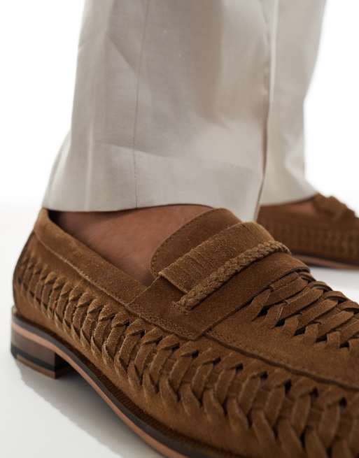  Walk London Wes slip on weave loafers in tan suede, 3 of 4