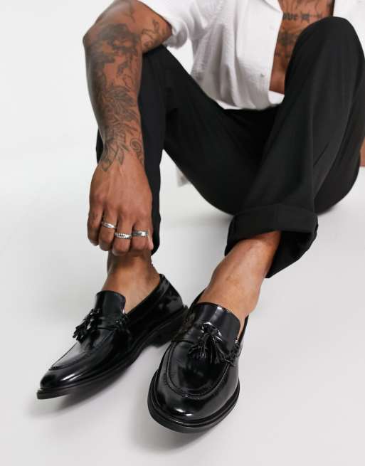 Walk London - West - Mocassini in vernice nera con nappe, 3 di 4