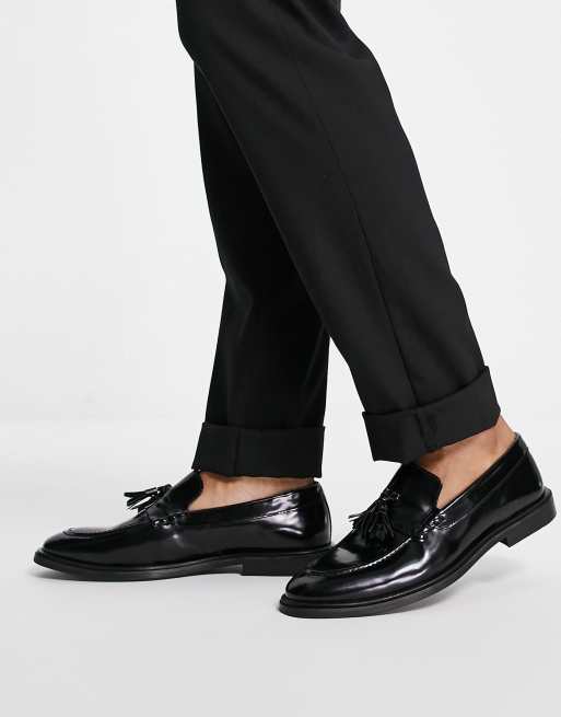 Walk London west tassel loafers in black patent | ASOS