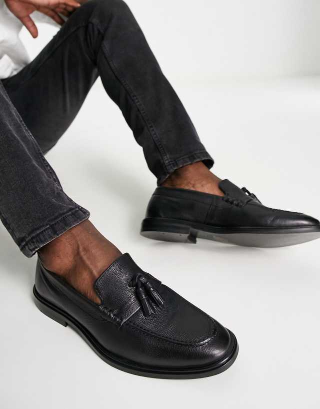 WALK London west tassel loafers in black pebble leather