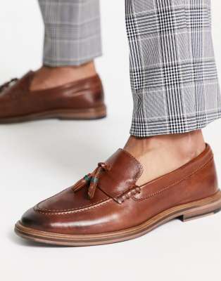 Walk London west tassel loafers in tan leather-Brown