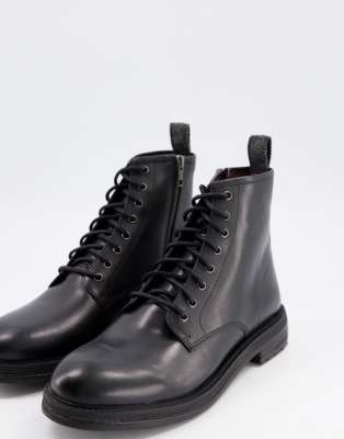 Walk London Wolf Lace Up Boots In Black Leather | ModeSens