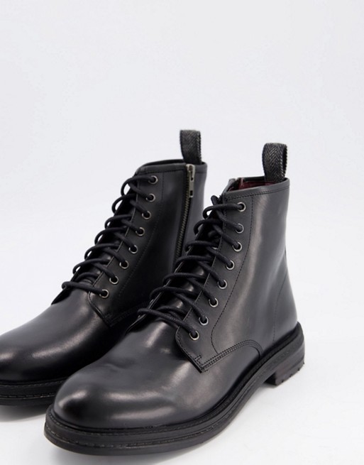 Walk London wolf lace up boots in black leather | ASOS