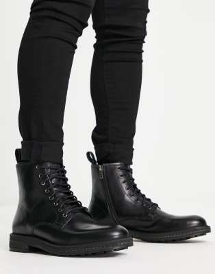 Walk London wolf lace up boots in black