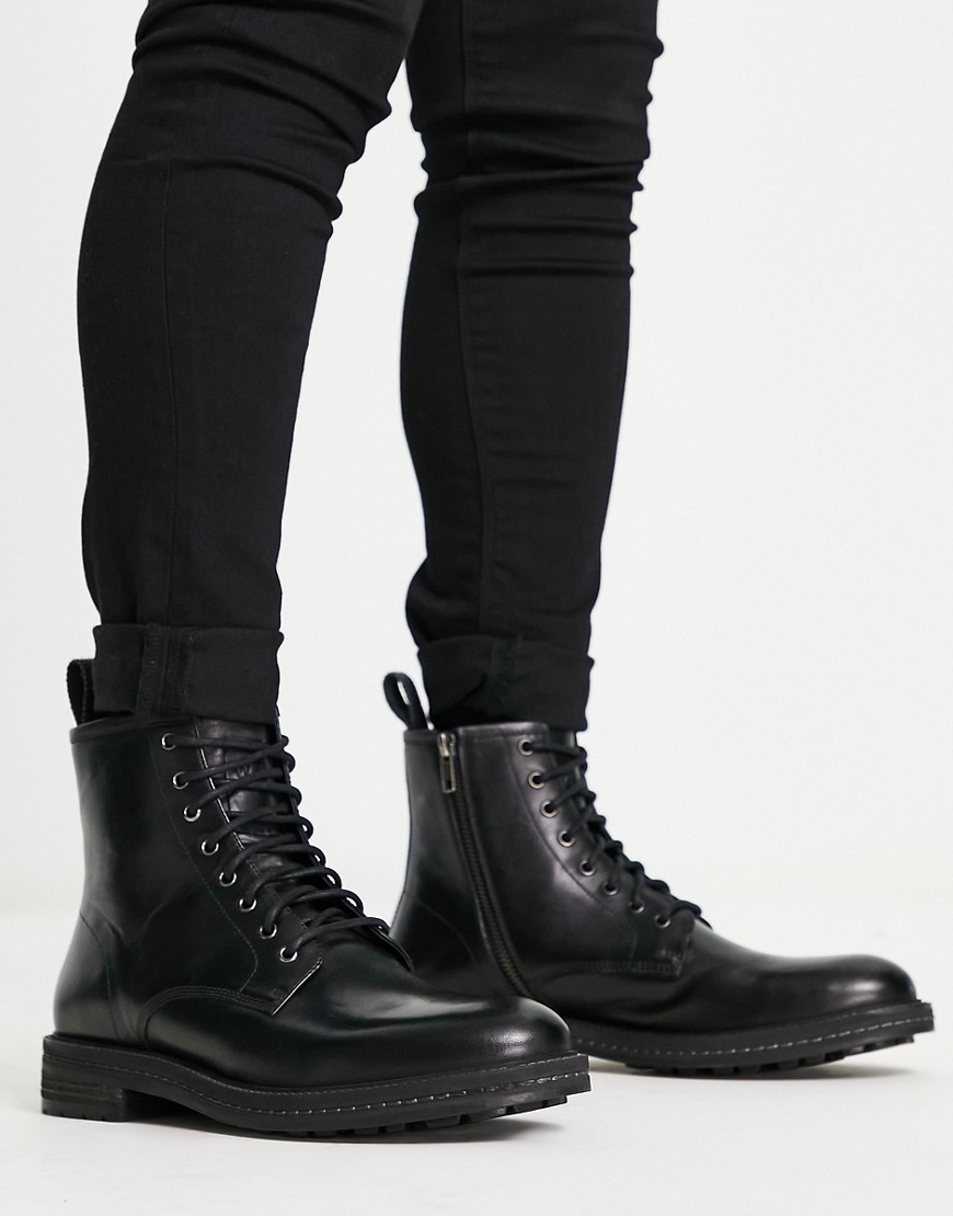 WALK London Wolf lace up boots in black