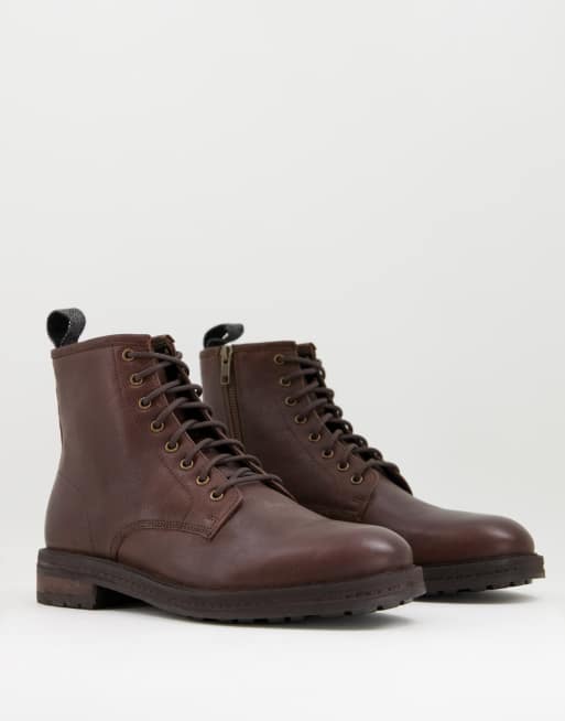 Walk London wolf lace up boots in brown pebble leather