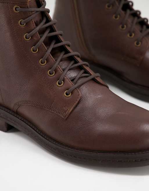 Walk London wolf lace up boots in brown pebble leather, 2 of 4