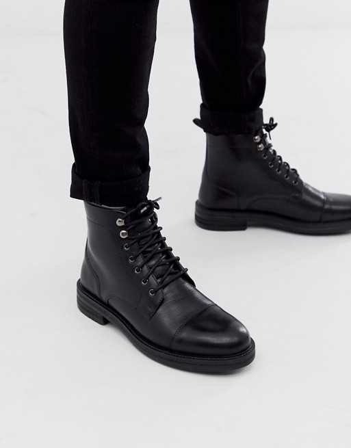 WALK London wolf toe cap boots in black wax leather