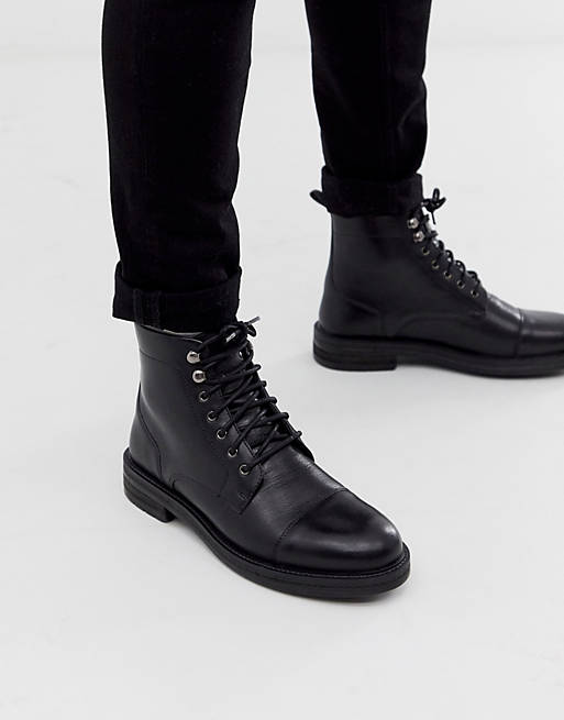 WALK London wolf toe cap boots in black wax leather | ASOS