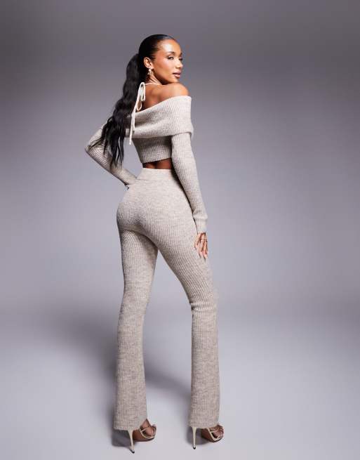 Wander Doll - Carrie - Set van gebreide bardot crop top en broek in lichtbeige , 4 van 4