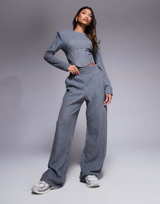 Wander Doll - Constance - Korsettop met schoudervullingen en lange mouwen in antraciet, deel van co-ord set