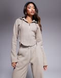[Wanderdoll] Wander Doll Everyday heavyweight fleece back contour zip up hoodie in mocha (part of a set)-Brown M Mocha