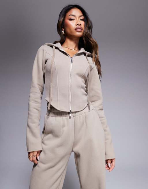 Wander Doll Everyday heavyweight fleece back contour zip up hoodie in mocha (part of a set)