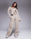 [Wanderdoll] Wander Doll Everyday heavyweight fleece back wide leg trackies in mocha (part of a set)-Brown XL Mocha