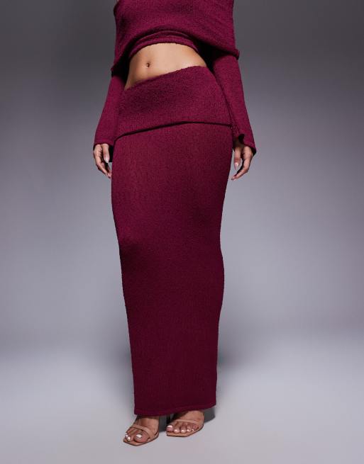 Wander Doll exclusive Yasmin boucle knit dramatic foldover maxi skirt in cherry (Part of a set), 2 of 5